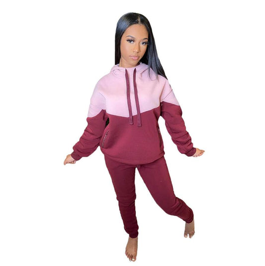 European Women's Fashionable Casual Hooded Two Piece Set YM230